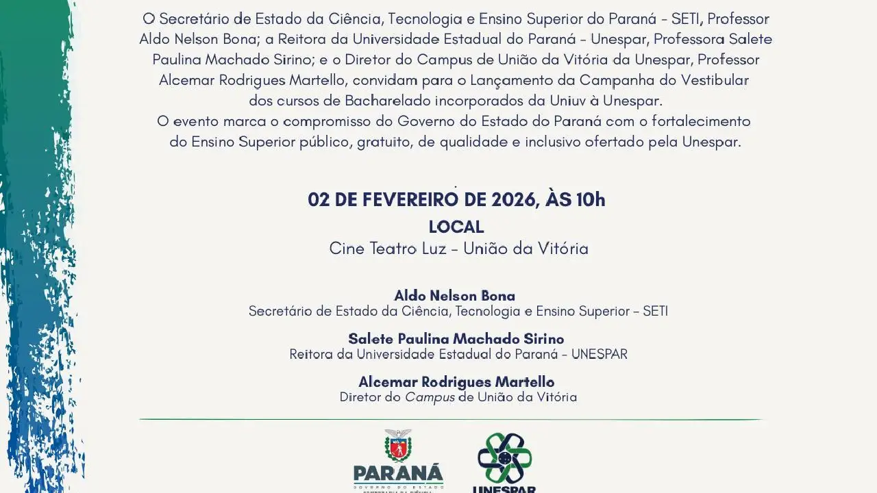 Hussein Bakri anuncia lançamento da campanha do vestibular dos cursos da Uniuv incorporados pela Unespar